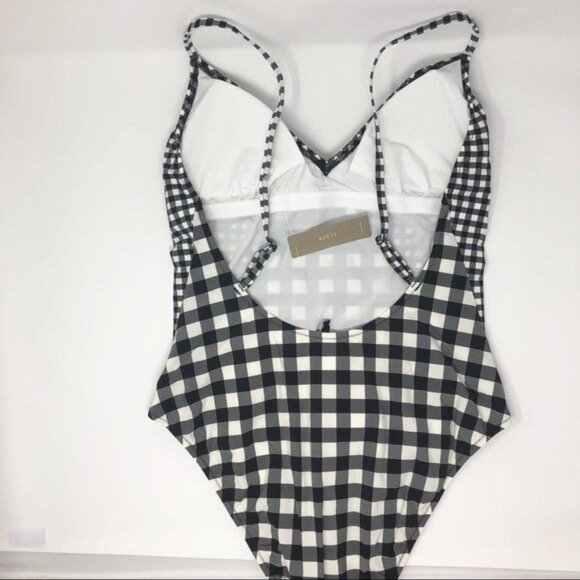 J Crew Deep V neck One piece Swimsuit Black and Ivory Gingham Size 8 and 10 NWT - Picture 6 of 7
